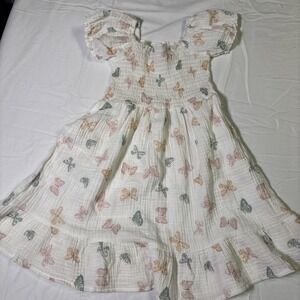 Chick Pea Organic Baby Girls Smocked Butterfly Dress 5T Cotton Puff Sleeve